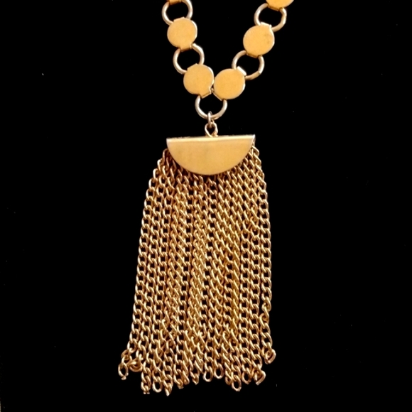 Vtg. Statement Goldtone Tassel Necklace - Picture 2 of 7